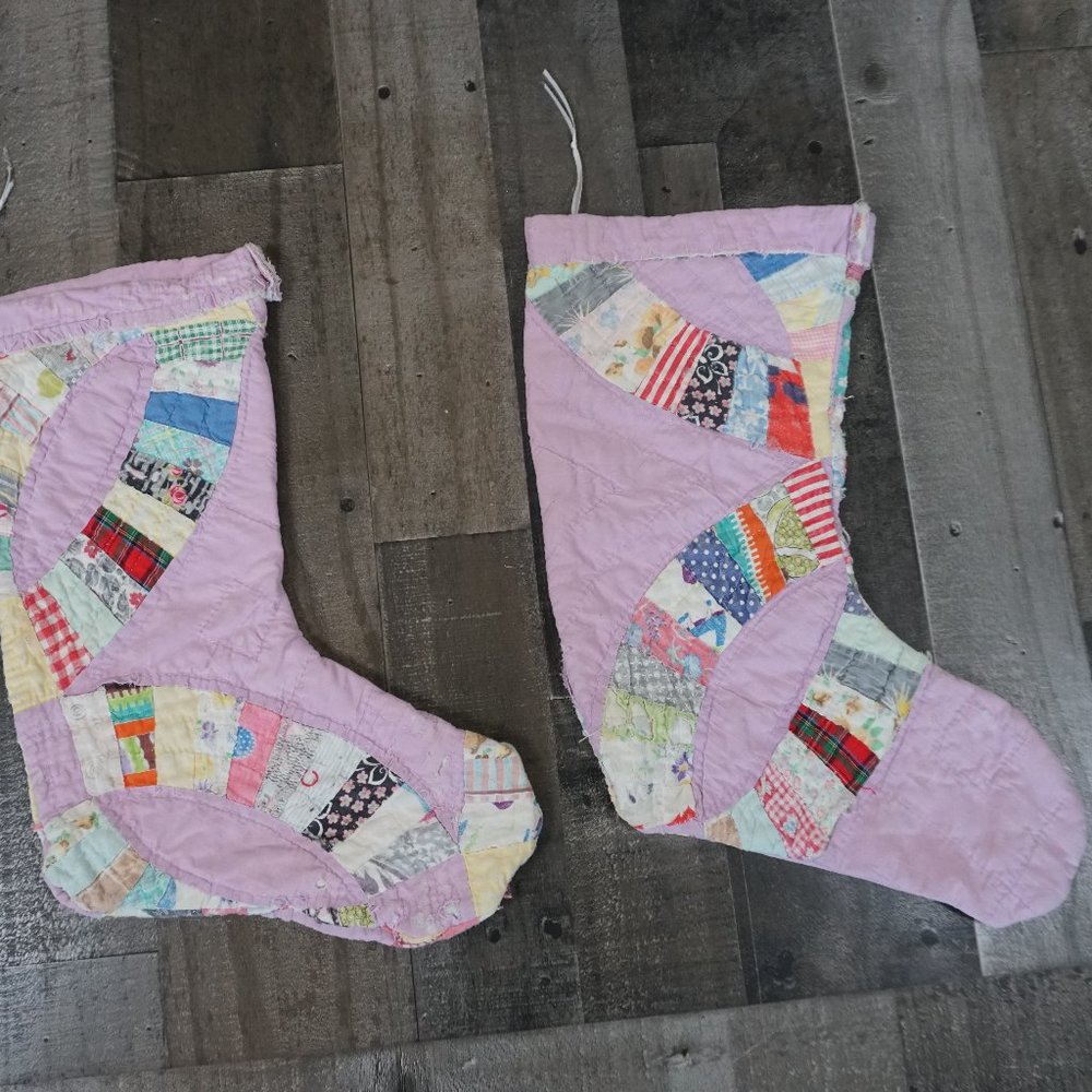 Vintage Quilted Christmas Stocking Set